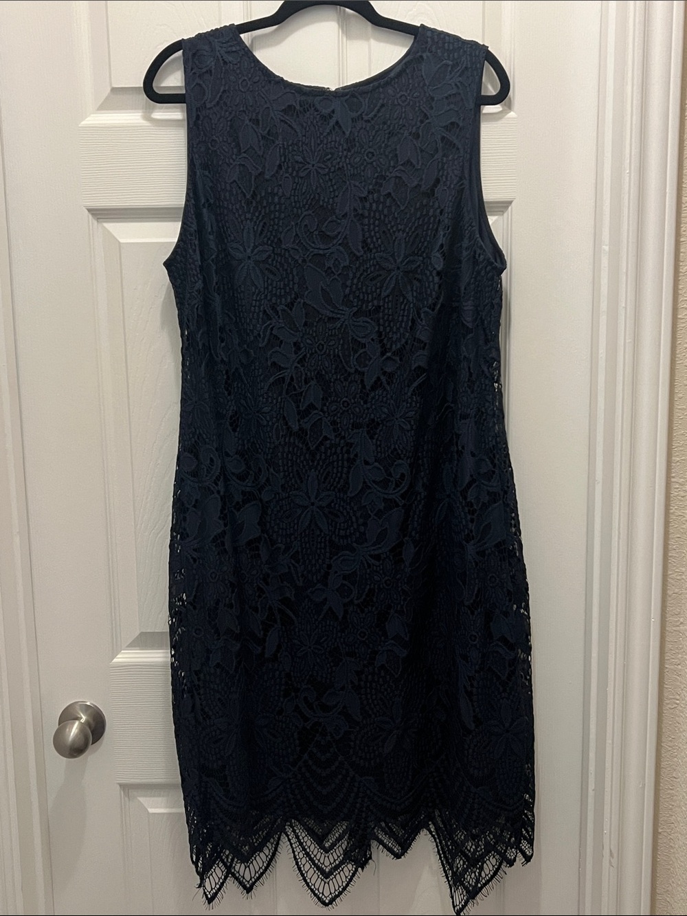Sharagano Navy Floral Lace Midi Dress